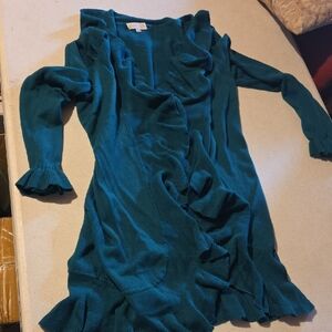 Joseph Teal Long Sleeve Ruffle Cardigan